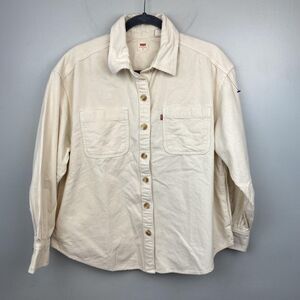 Levis Shirt Mens Medium Cream‎ Corduroy Button Front Long Sleeve Pockets Casual